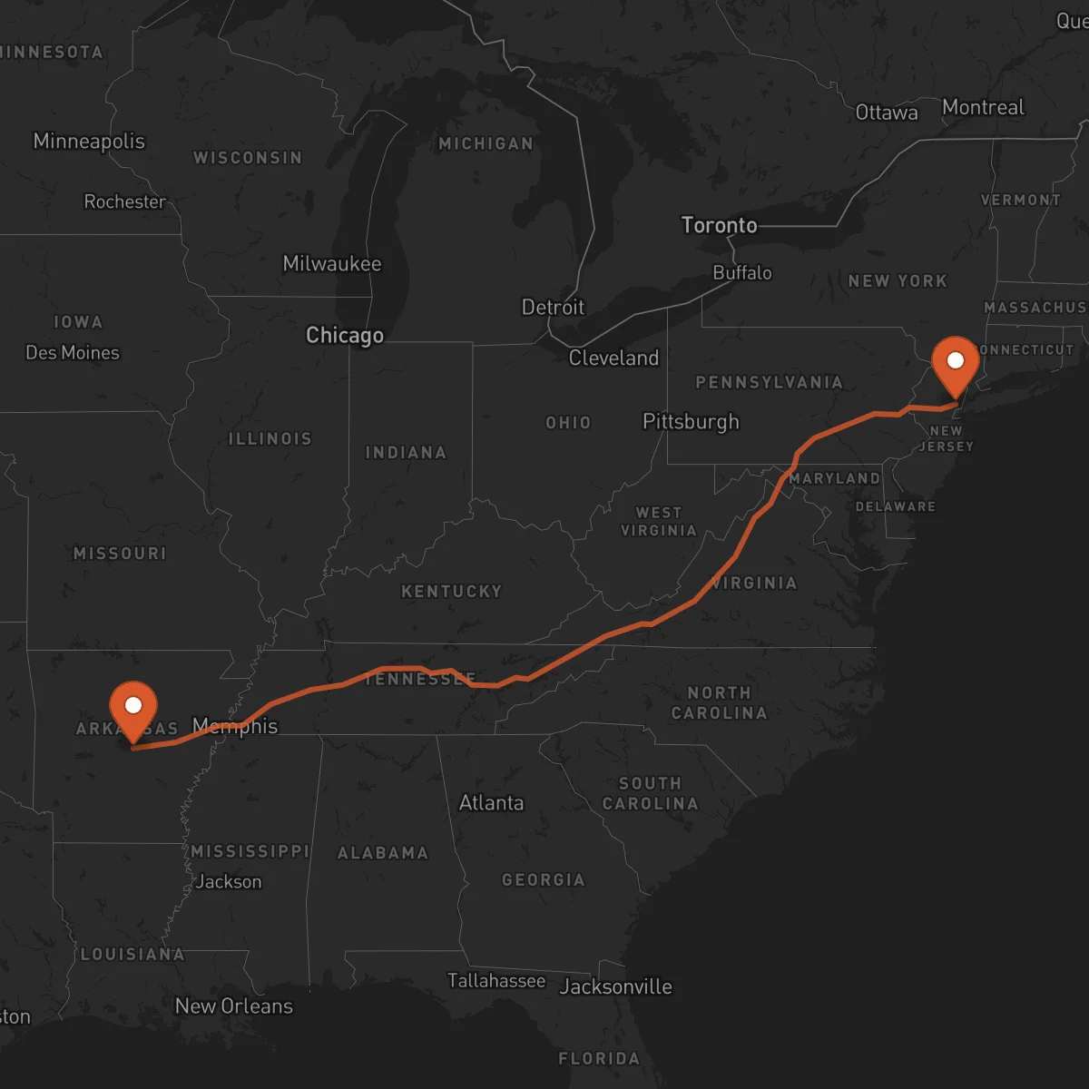 Ruta Little Rock - Newark