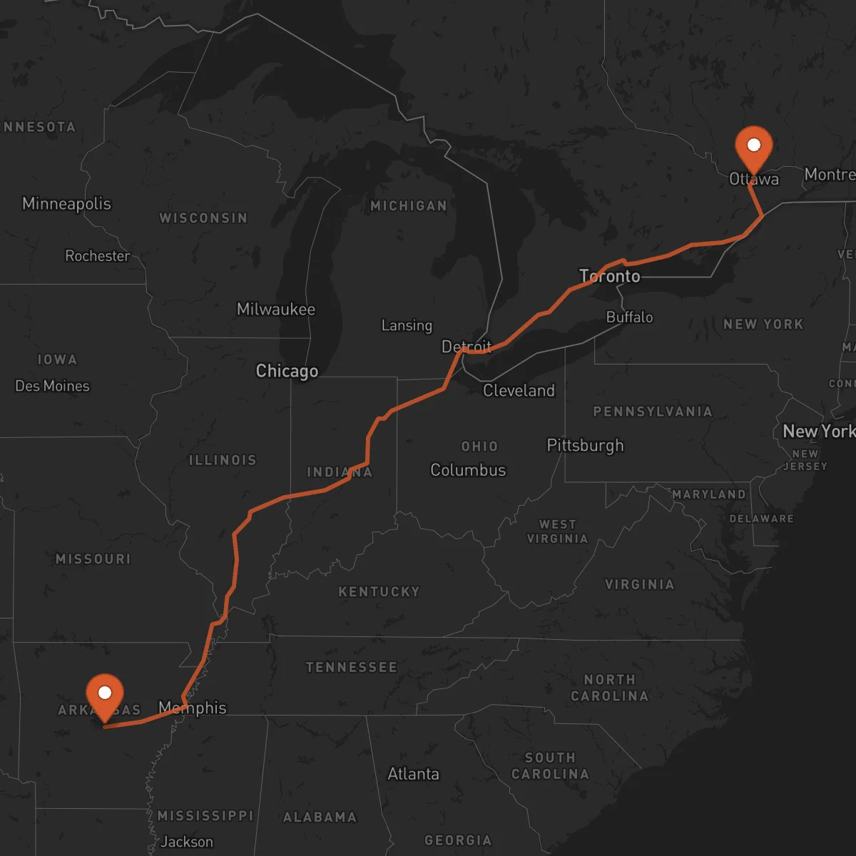 Ruta Ottawa - Little Rock