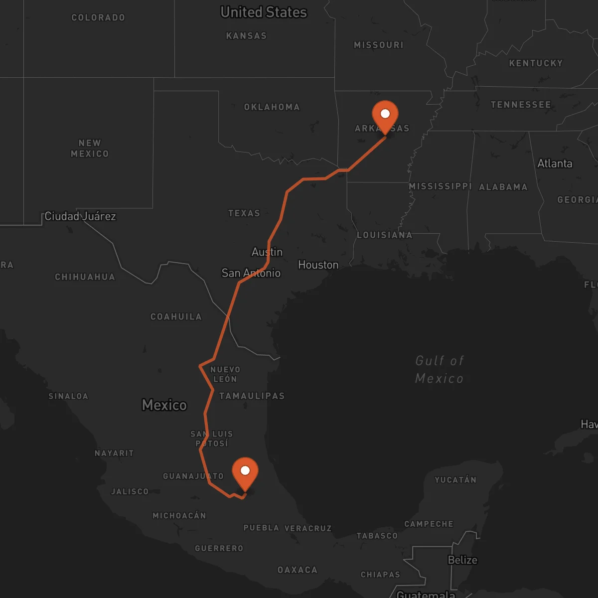 Ruta Little Rock - Pachuca de Soto