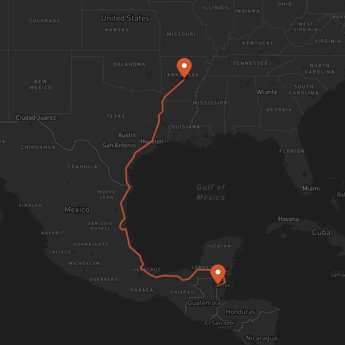 Ruta Little Rock - San Ignacio