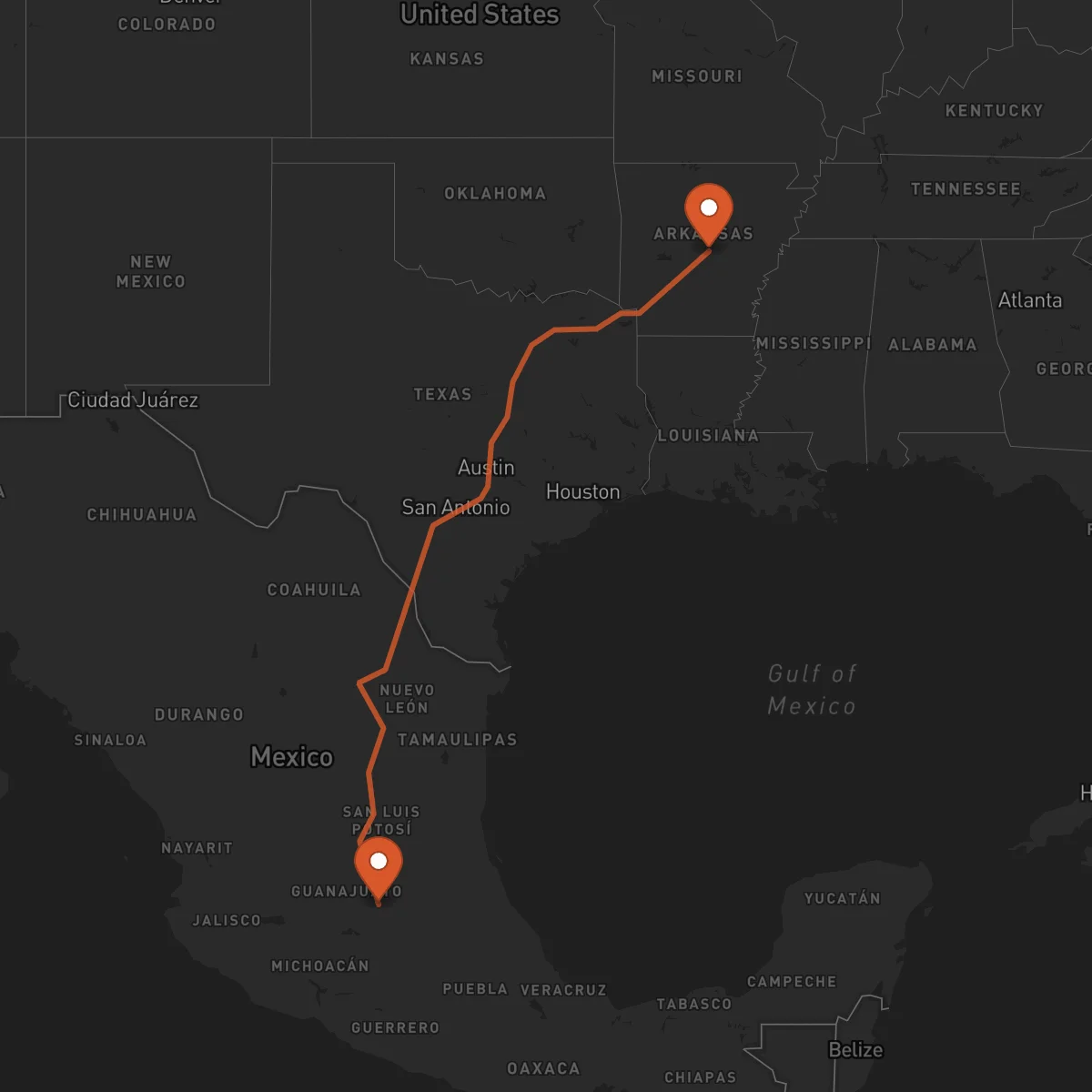 Ruta Little Rock - Santiago de Querétaro