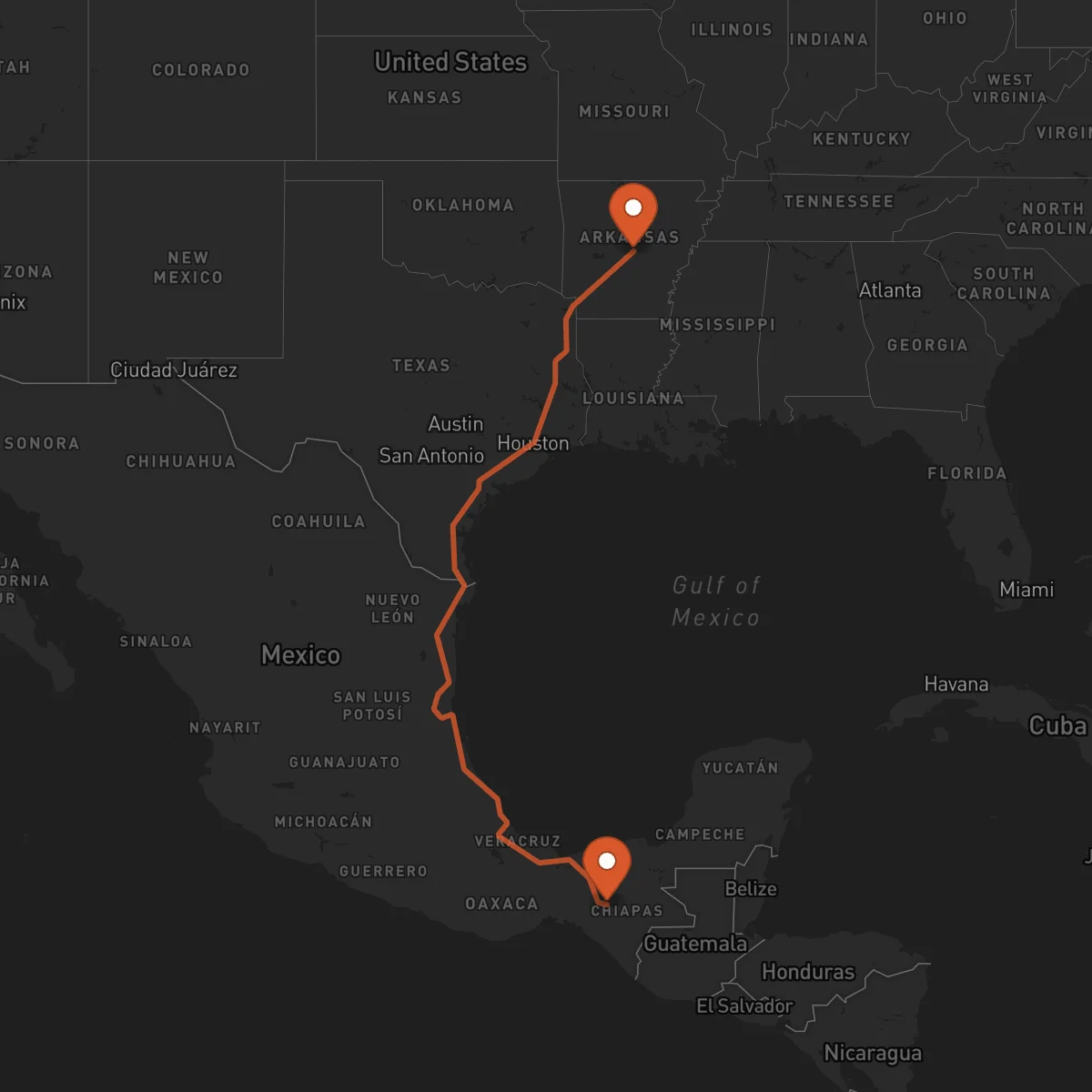 Ruta Tuxtla Gutiérrez - Little Rock