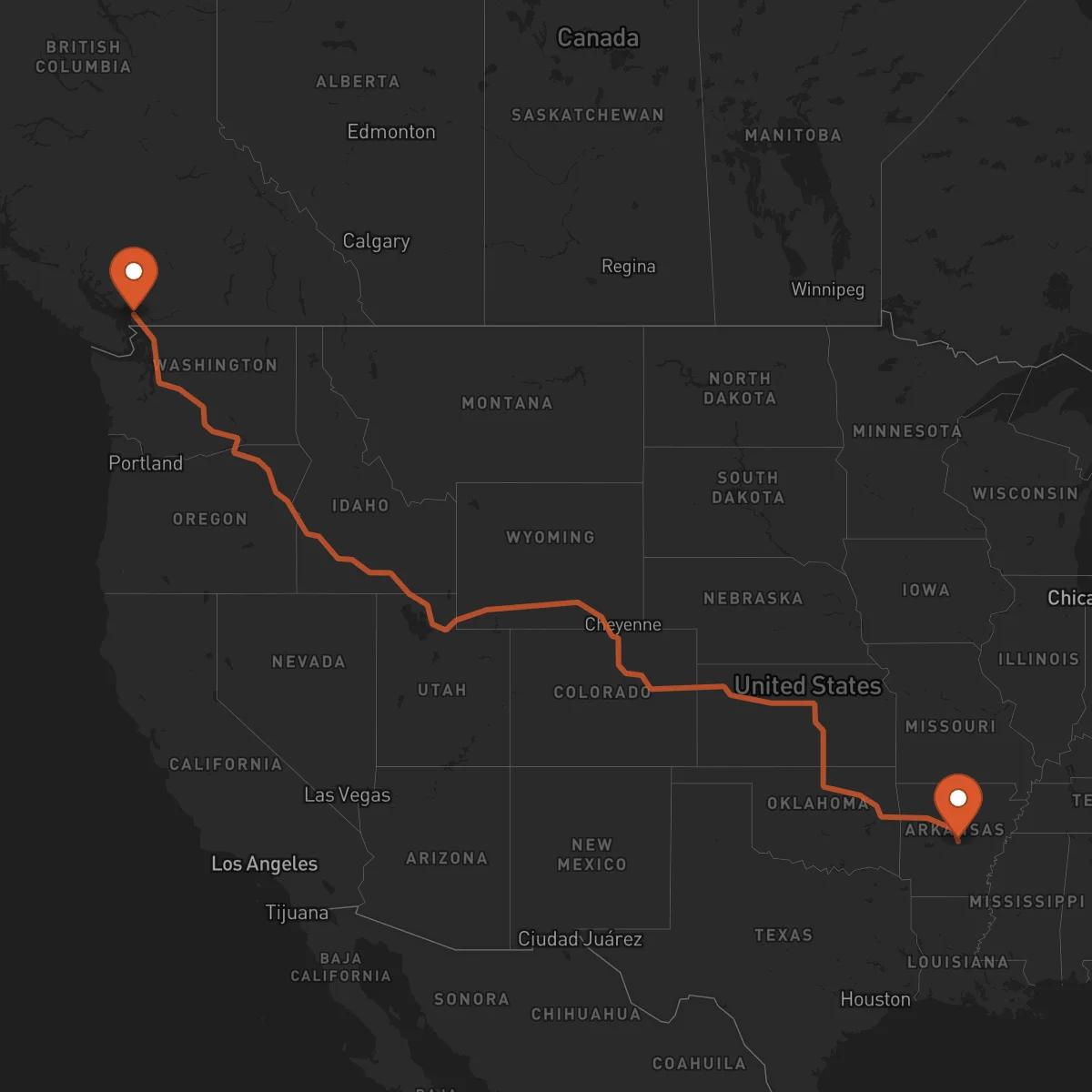 Ruta Vancouver - Little Rock