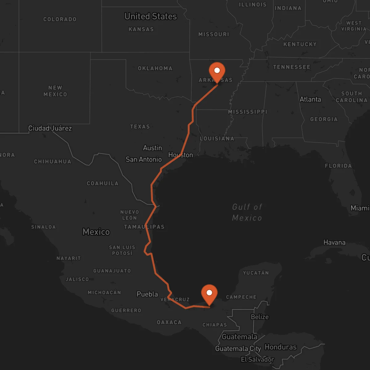 Ruta Little Rock - Villahermosa
