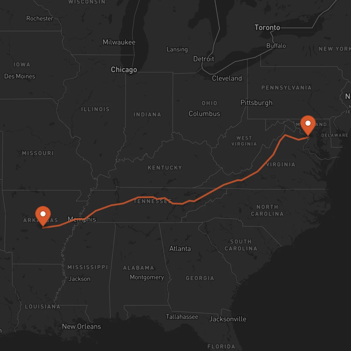 Ruta Washington D.C. - Little Rock