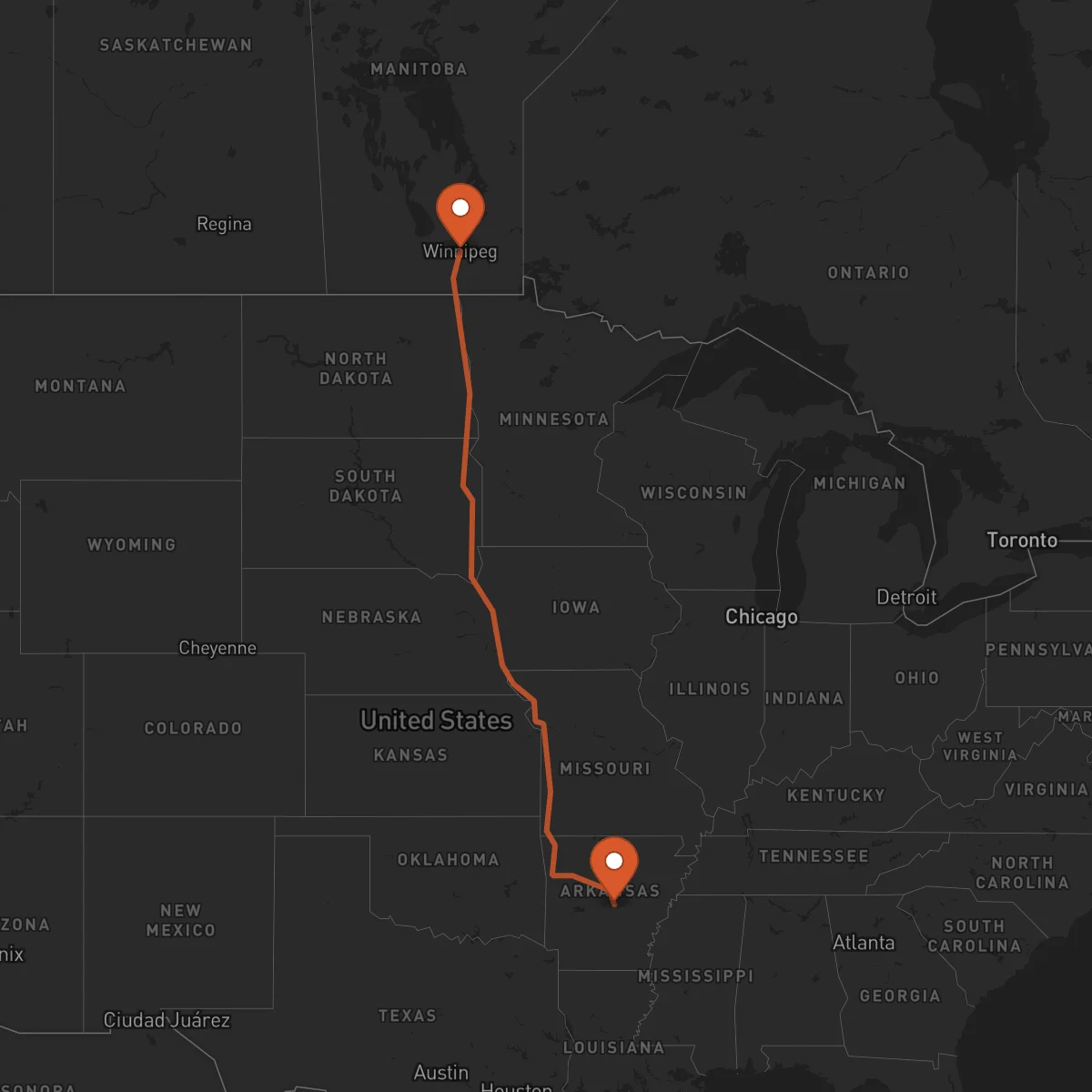 Ruta Winnipeg - Little Rock