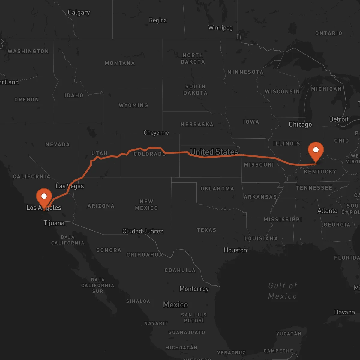 Ruta Long Beach - Louisville
