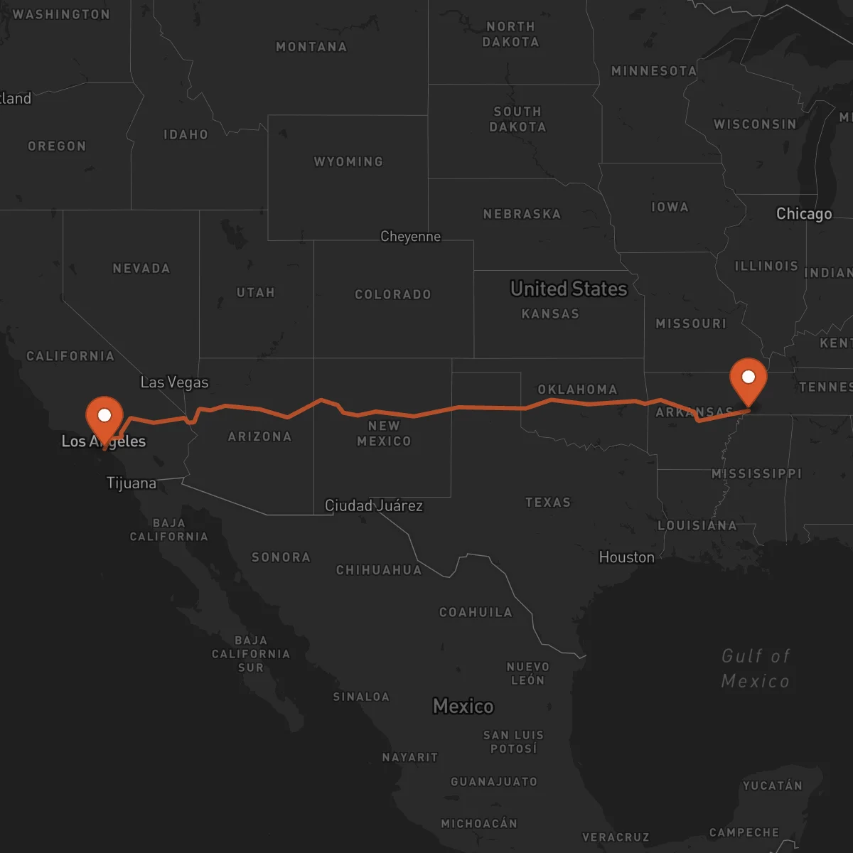 Ruta Long Beach - Memphis