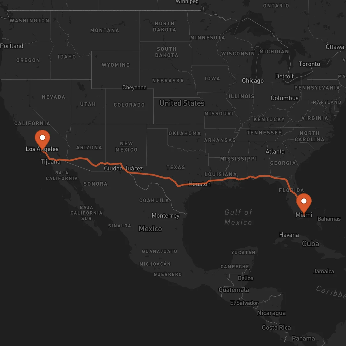 Ruta Miami - Long Beach