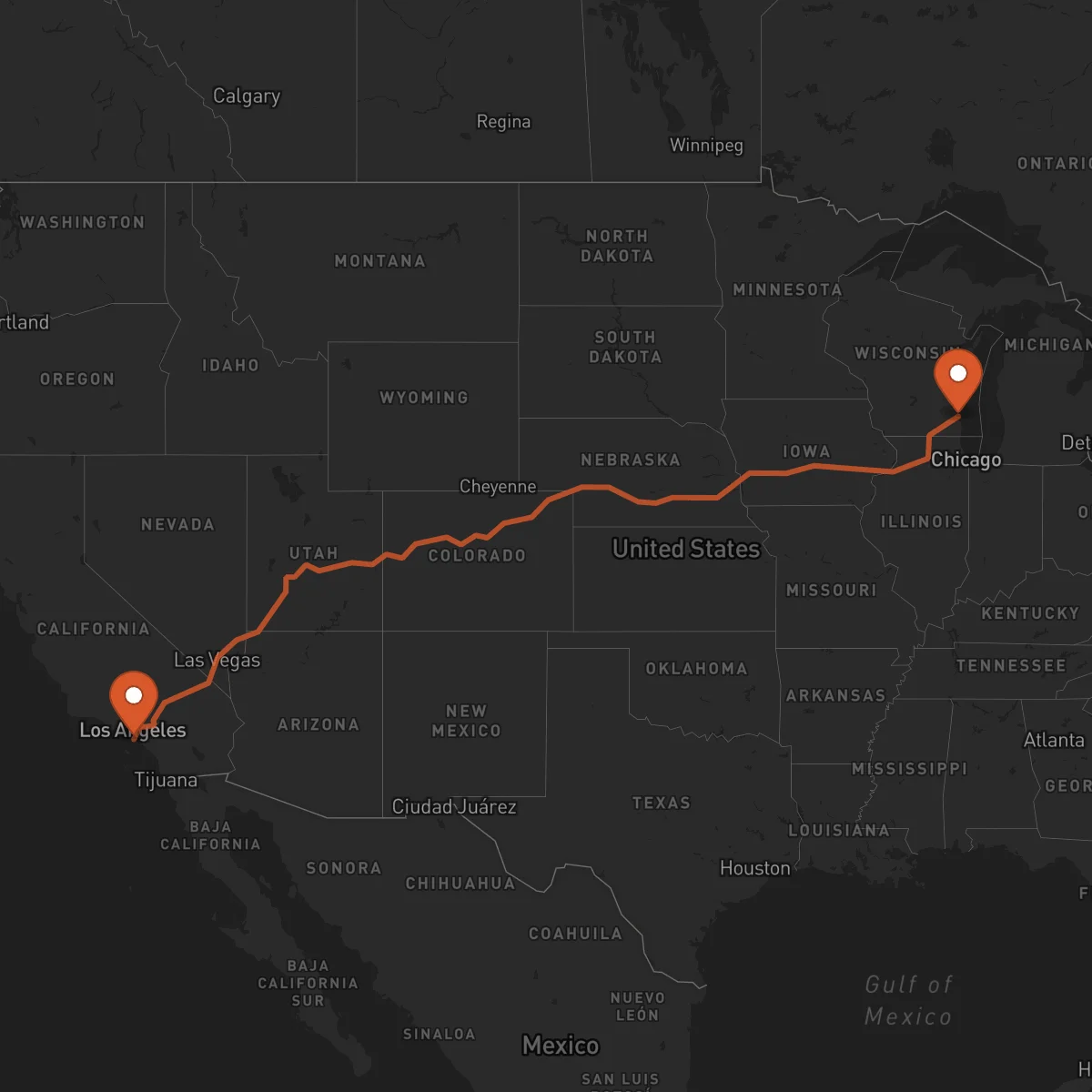 Ruta Long Beach - Milwaukee