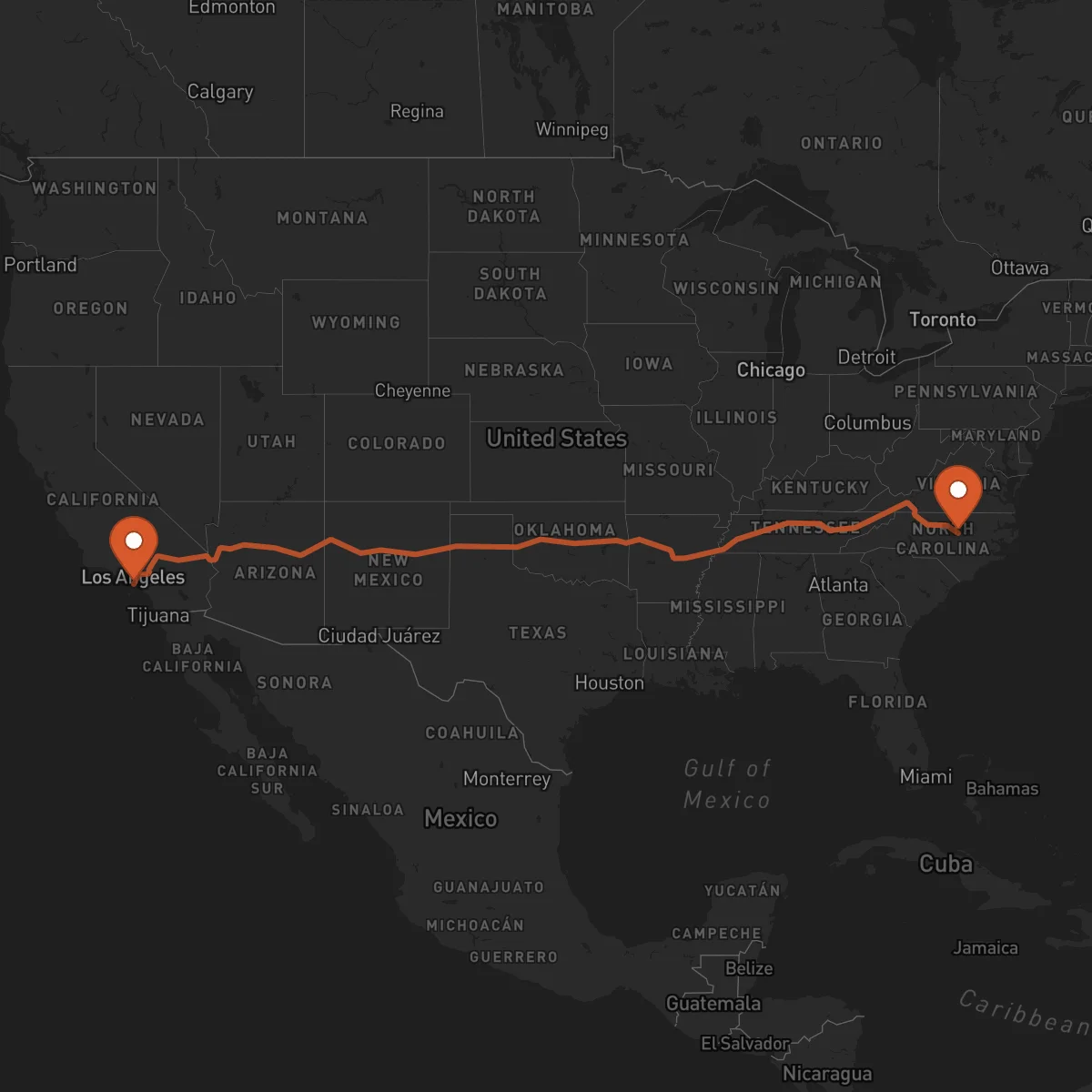 Ruta Long Beach - Raleigh