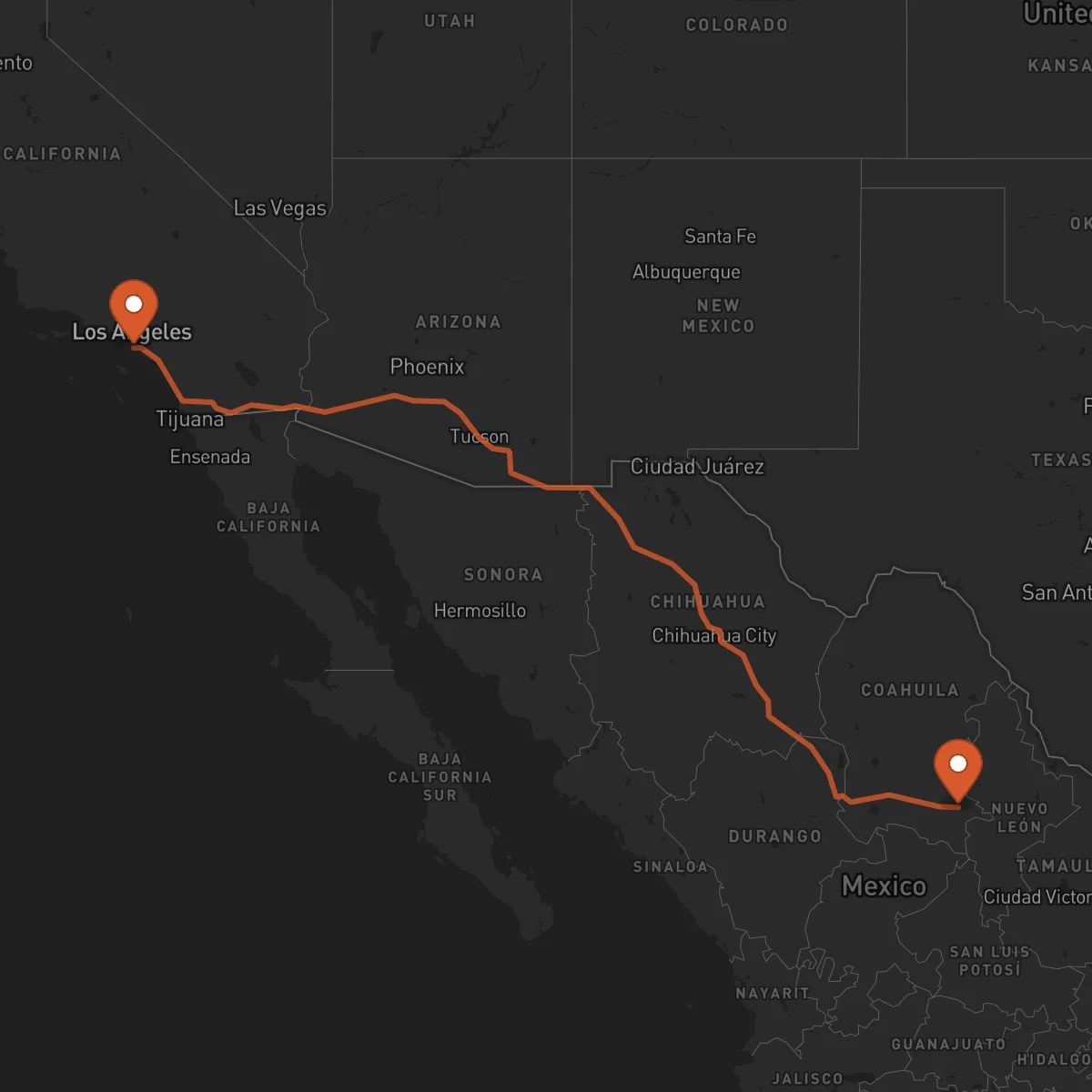 Ruta Long Beach - Saltillo