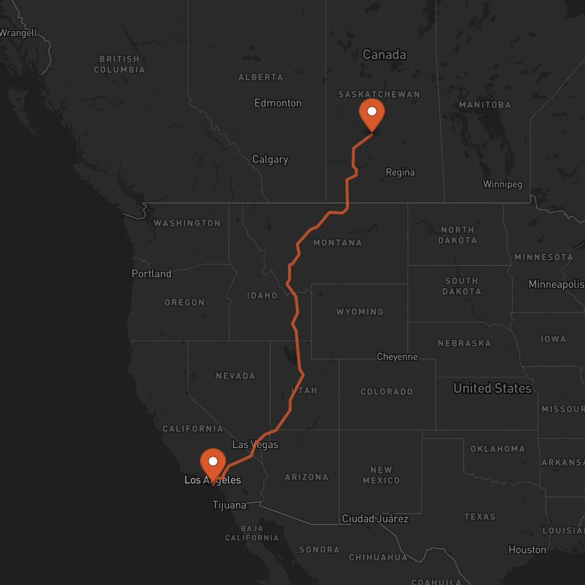 Ruta Long Beach - Saskatoon