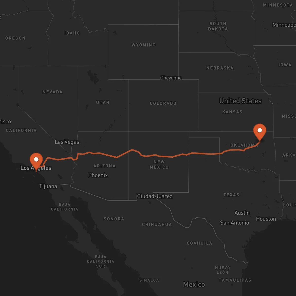 Ruta Long Beach - Tulsa