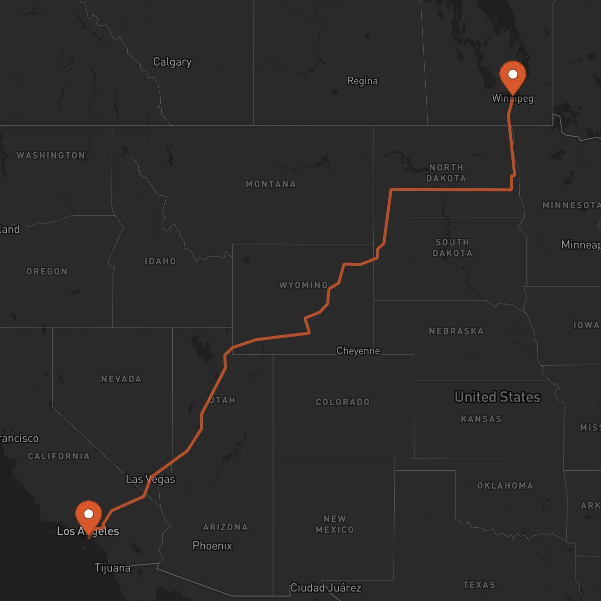 Ruta Long Beach - Winnipeg