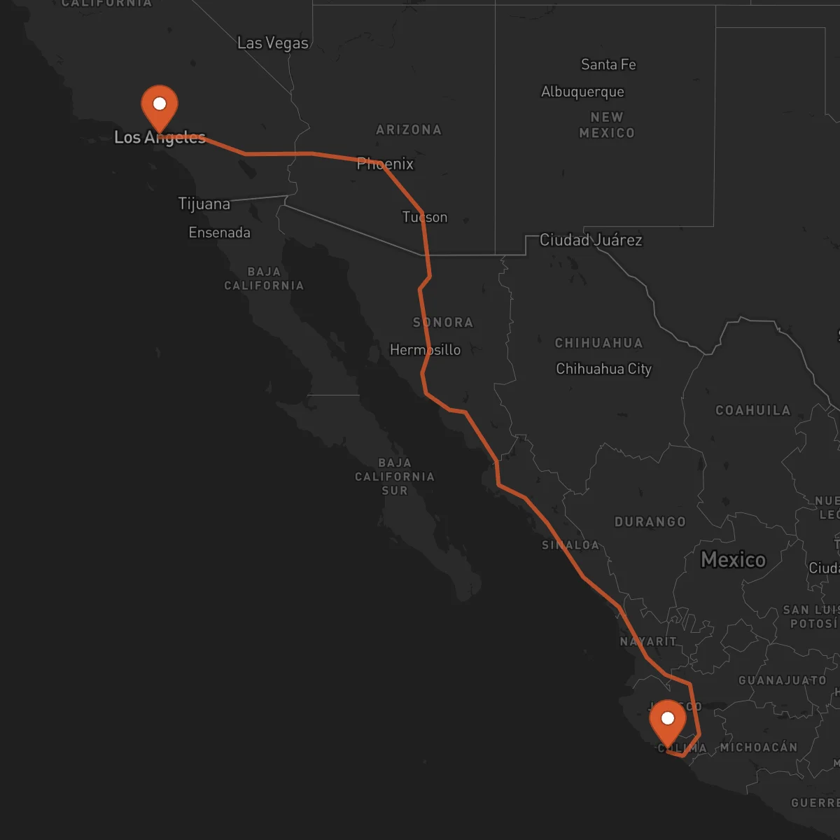 Ruta Manzanillo - Los Angeles
