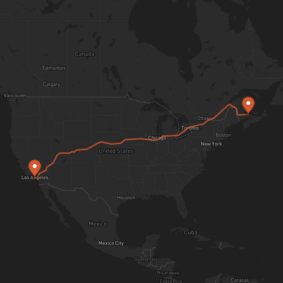 Ruta Moncton - Los Angeles