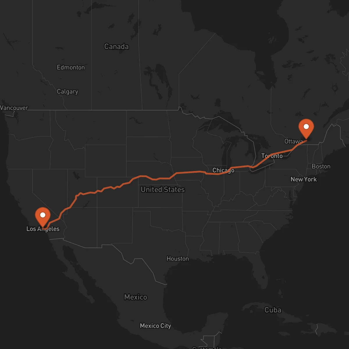Ruta Los Angeles - Montreal