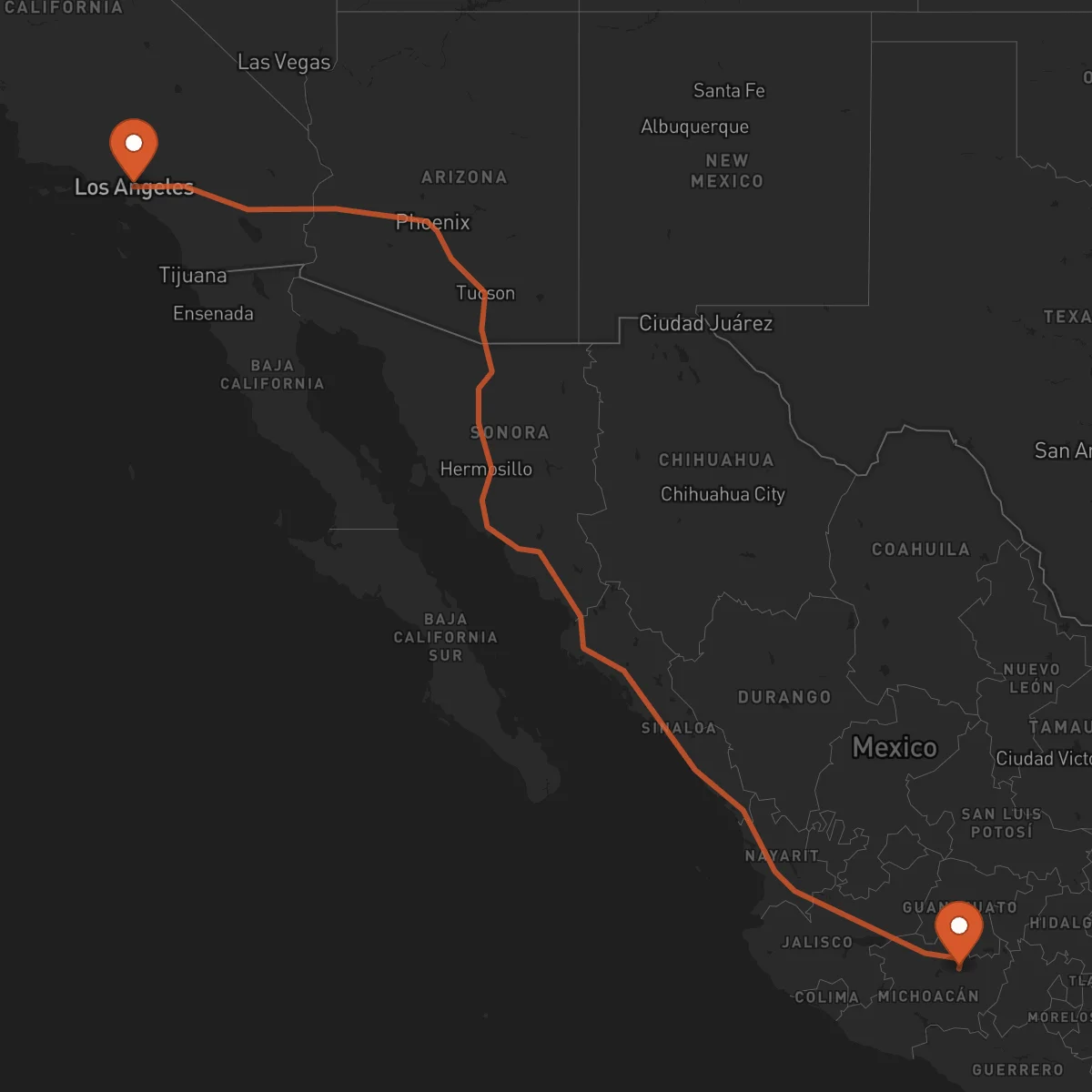 Ruta Los Angeles - Morelia