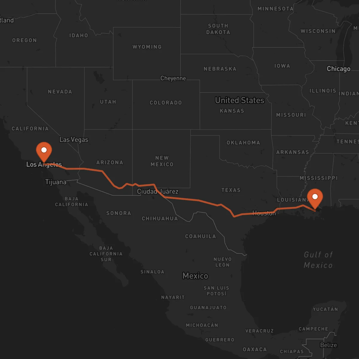 Ruta Los Angeles - New Orleans