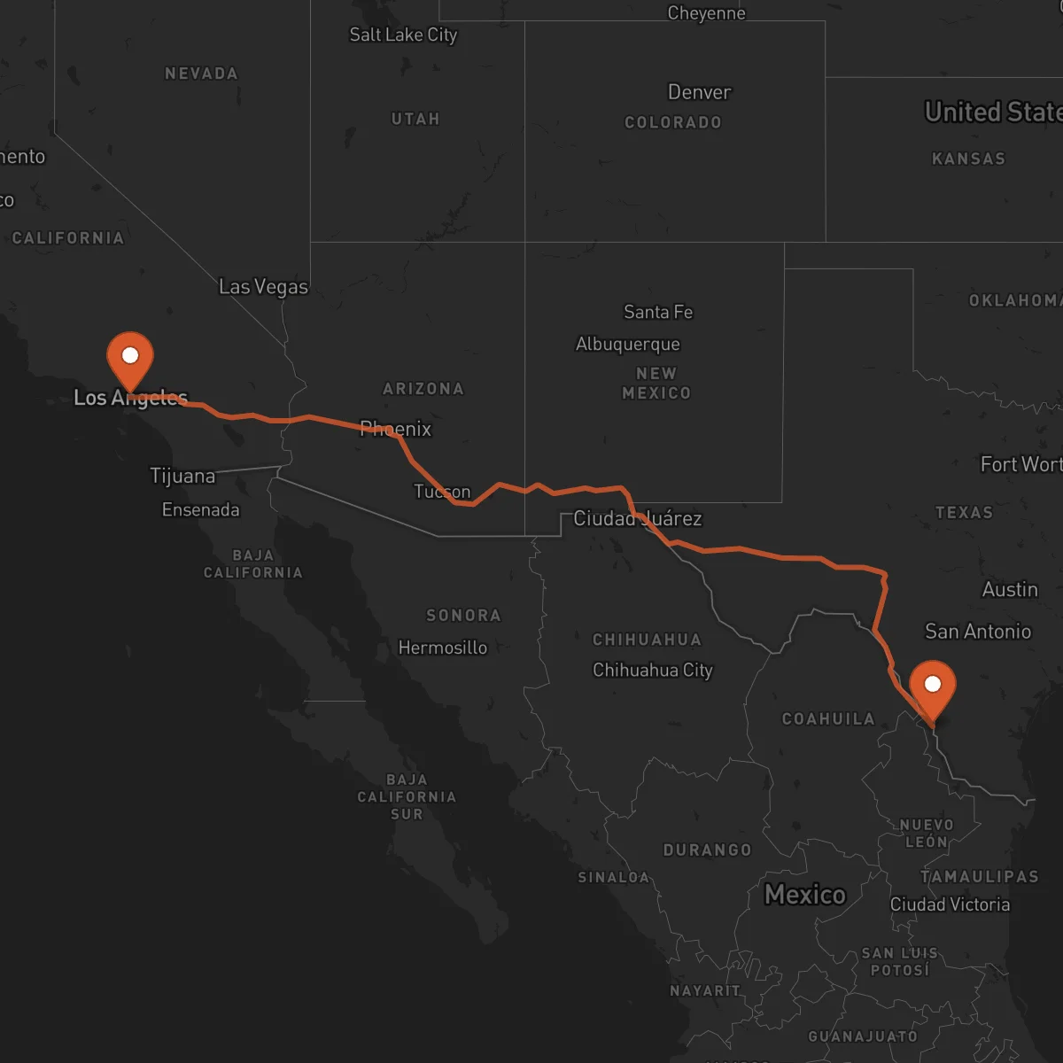 Ruta Los Angeles - Nuevo Laredo