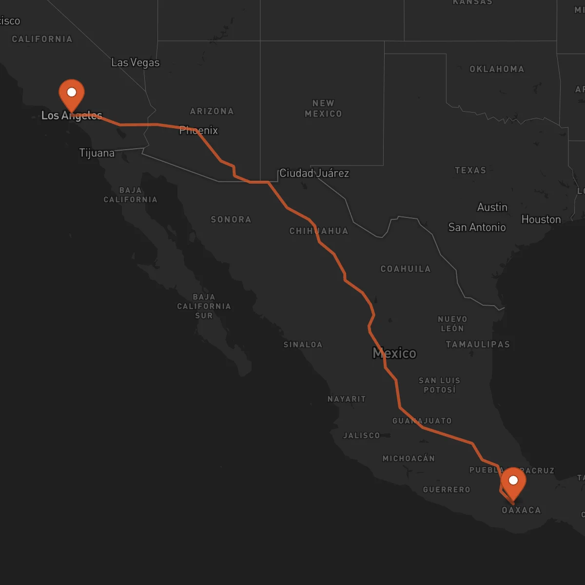 Ruta Los Angeles - Oaxaca de Juárez
