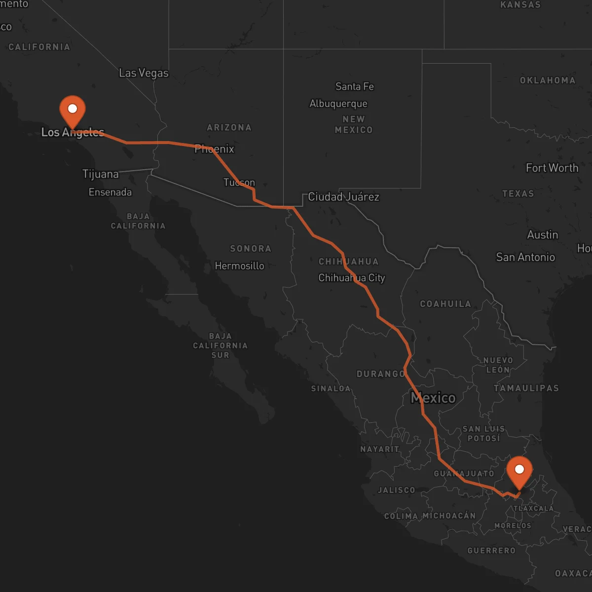 Ruta Los Angeles - Pachuca de Soto