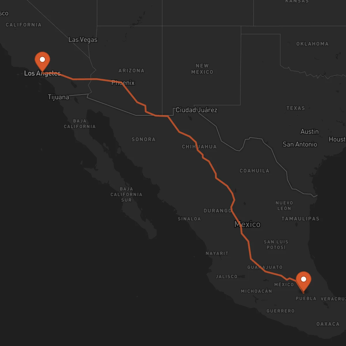 Ruta Los Angeles - Puebla de Zaragoza