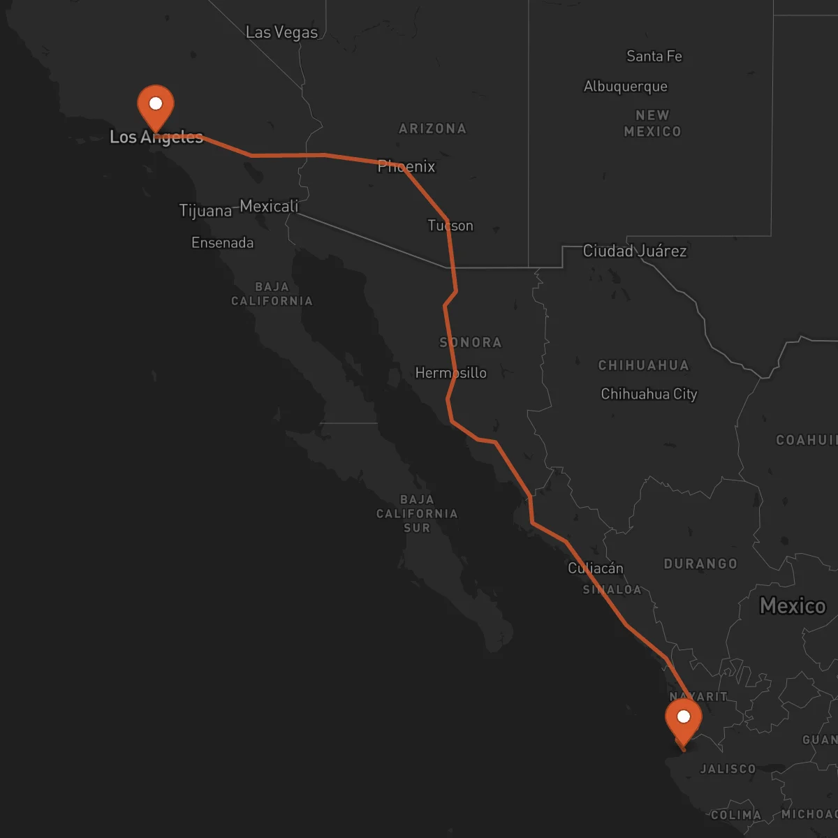 Ruta Los Angeles - Puerto Vallarta