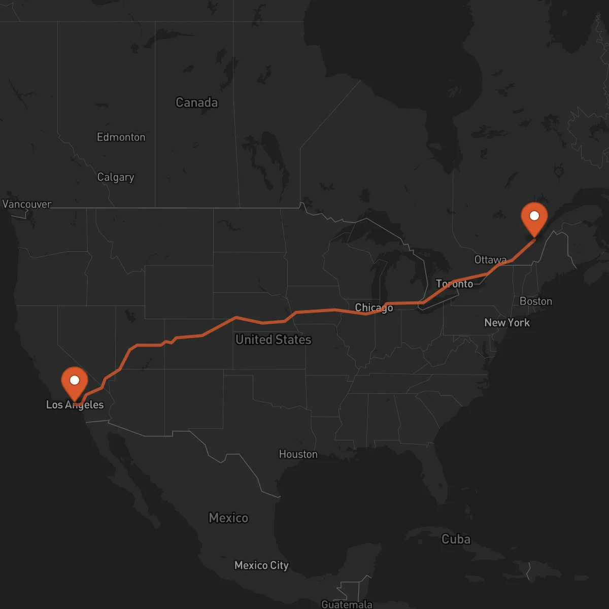Ruta Quebec City - Los Angeles