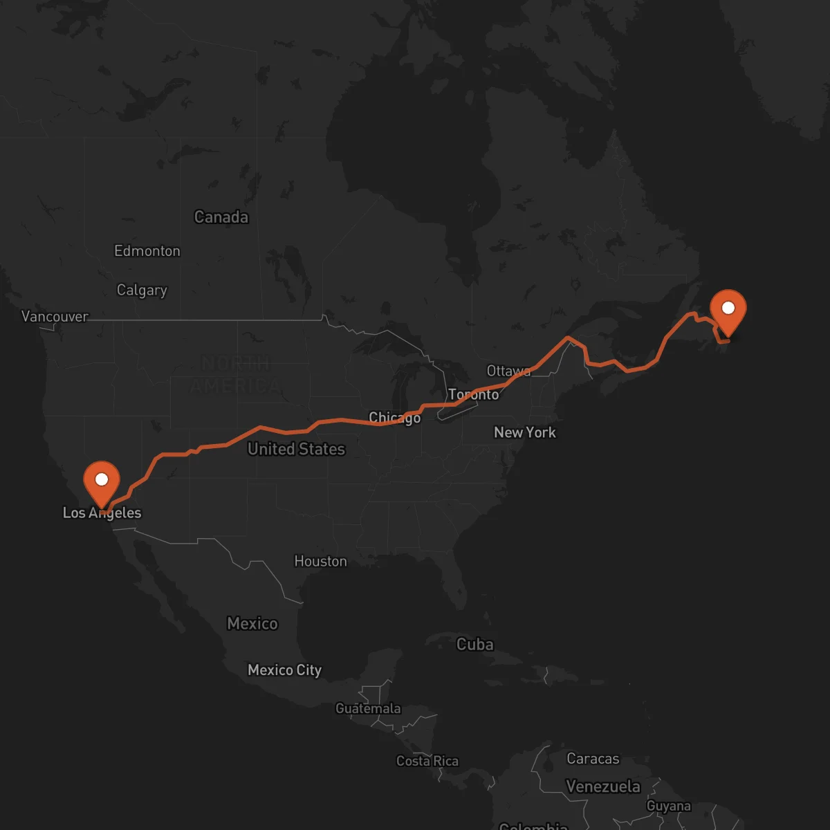 Ruta Los Angeles - Saint-Jean de Terre-Neuve