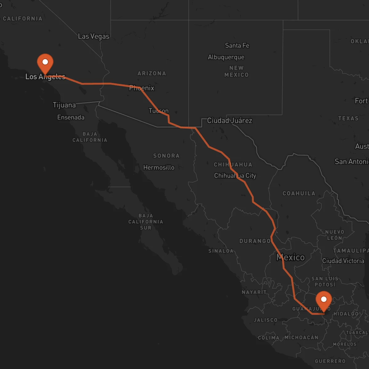 Ruta Los Angeles - Santiago de Querétaro