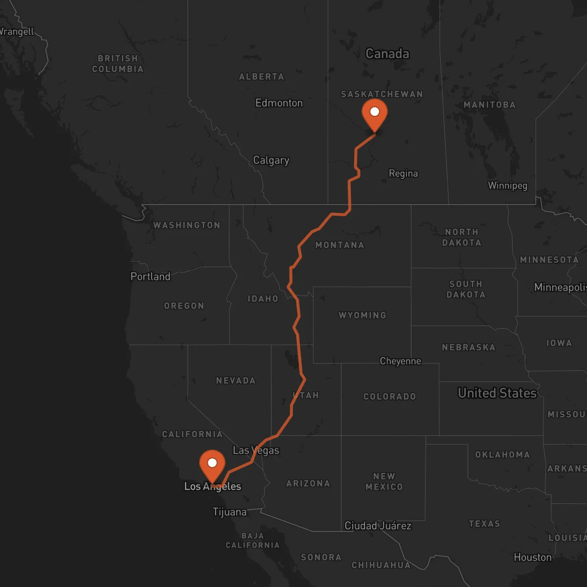 Ruta Los Angeles - Saskatoon