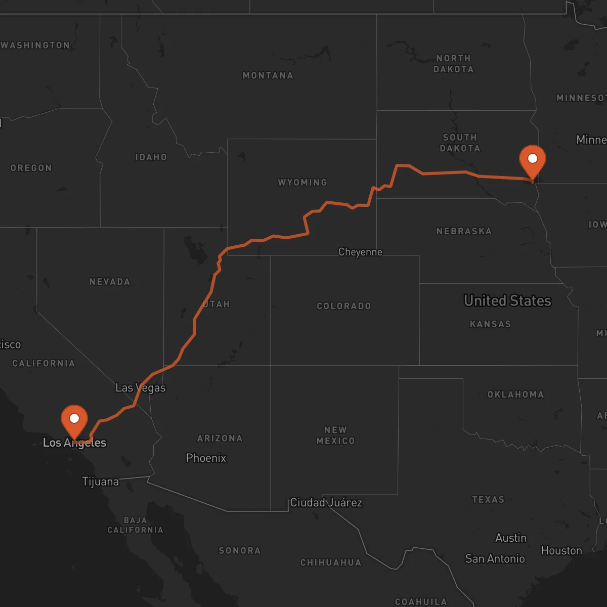 Ruta Sioux Falls - Los Angeles