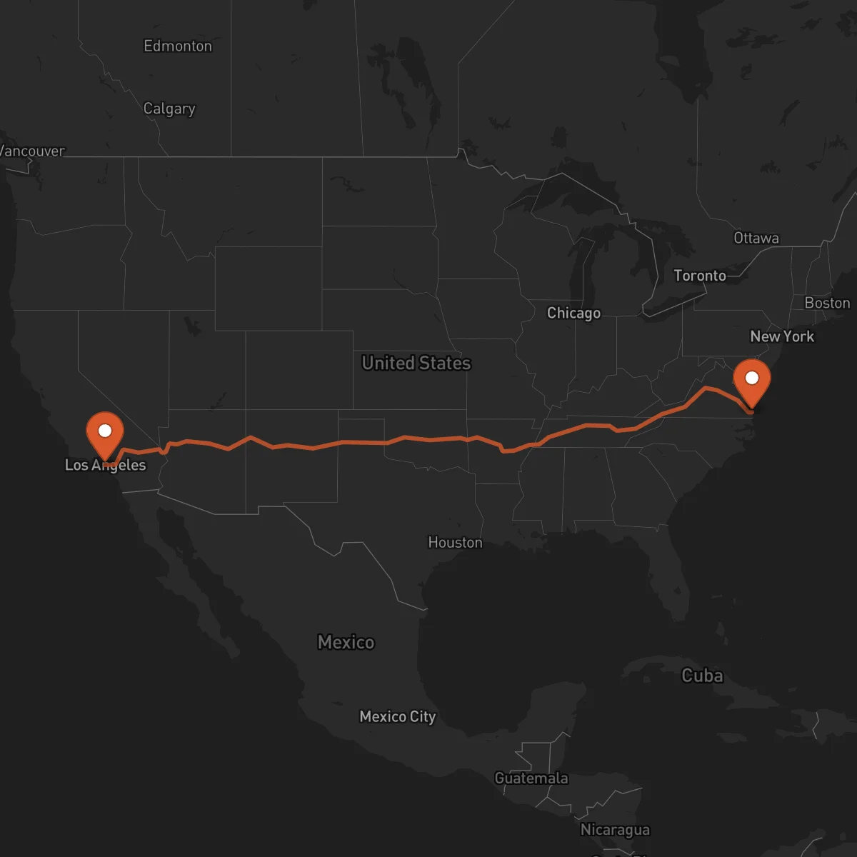 Ruta Virginia Beach - Los Angeles