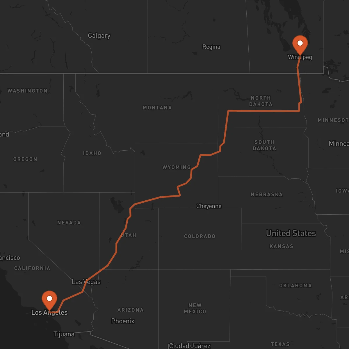 Ruta Winnipeg - Los Angeles