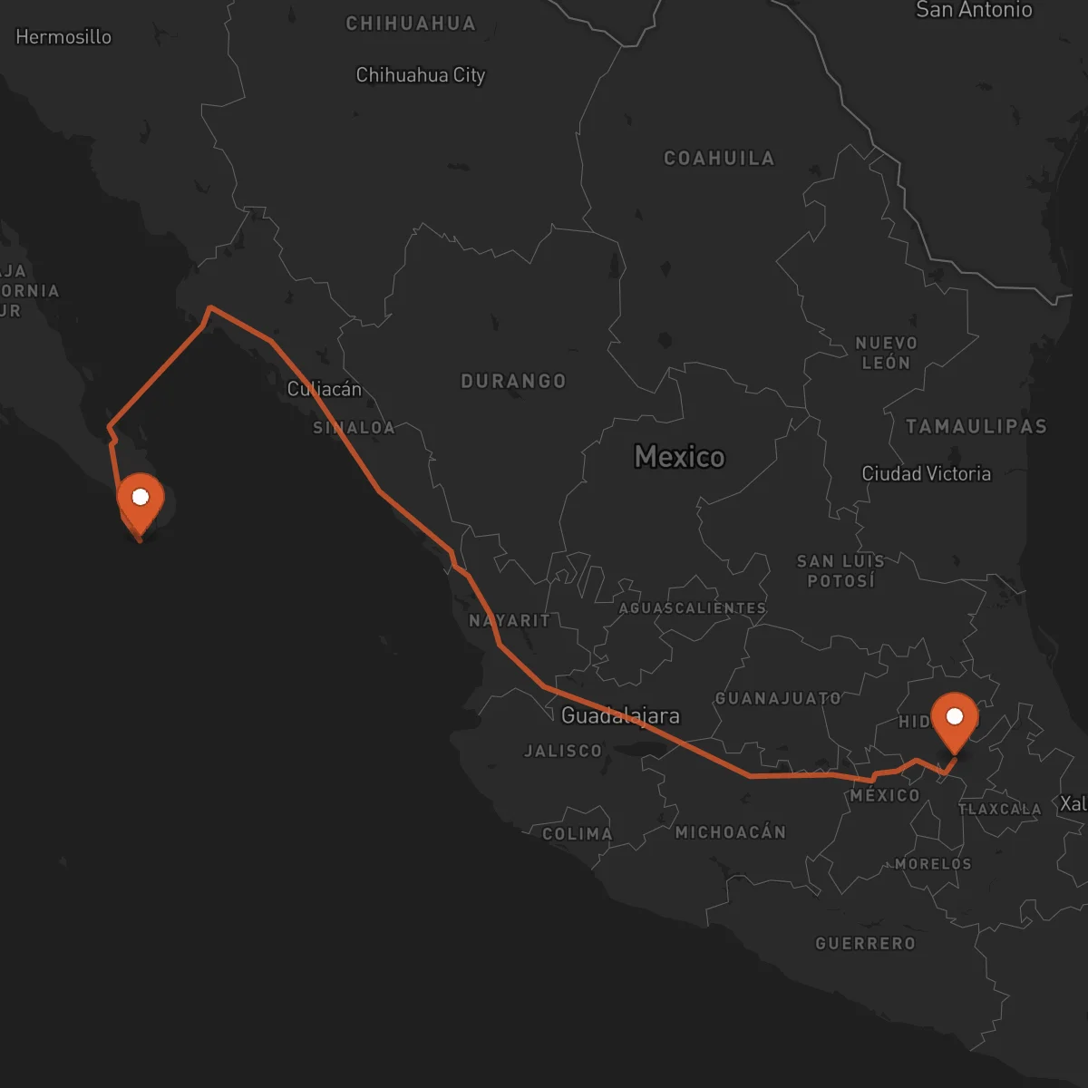 Ruta Pachuca de Soto - Los Cabos