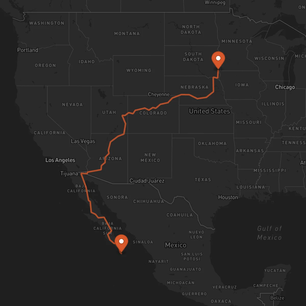 Ruta Los Cabos - Sioux Falls