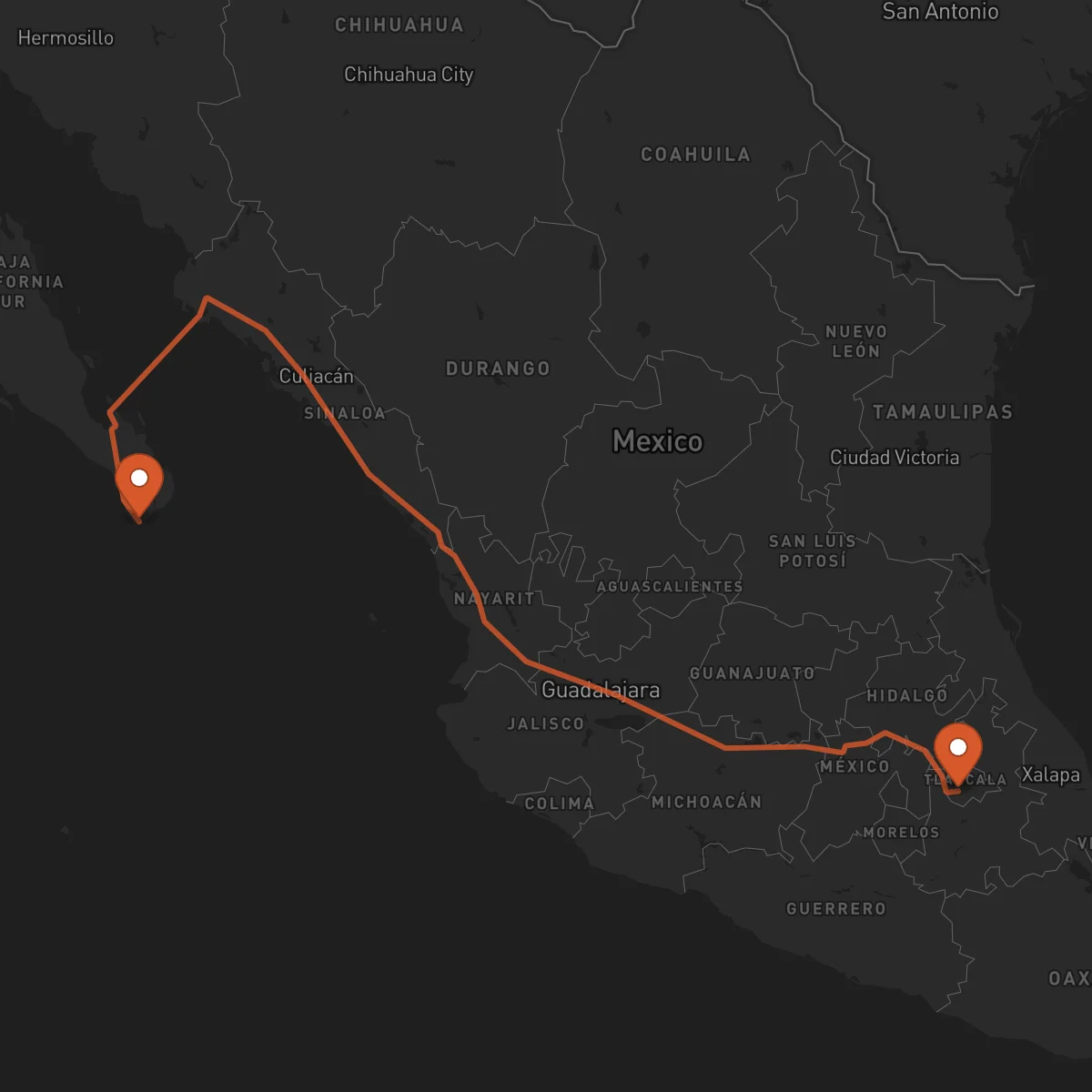 Ruta Los Cabos - Tlaxcala de Xicohténcatl