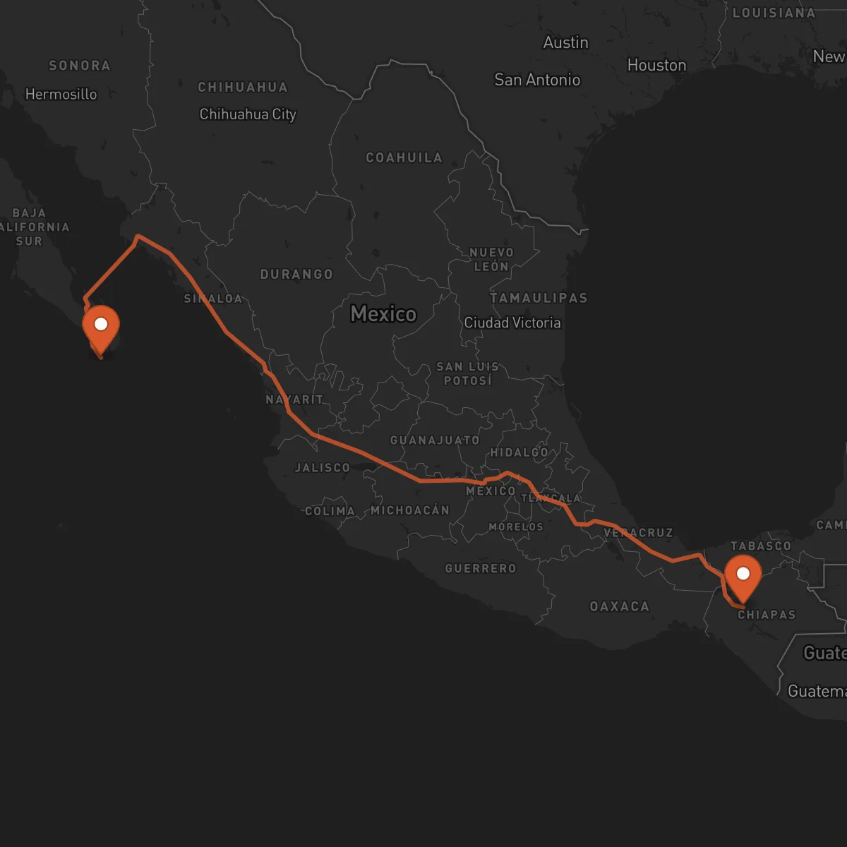 Ruta Tuxtla Gutiérrez - Los Cabos