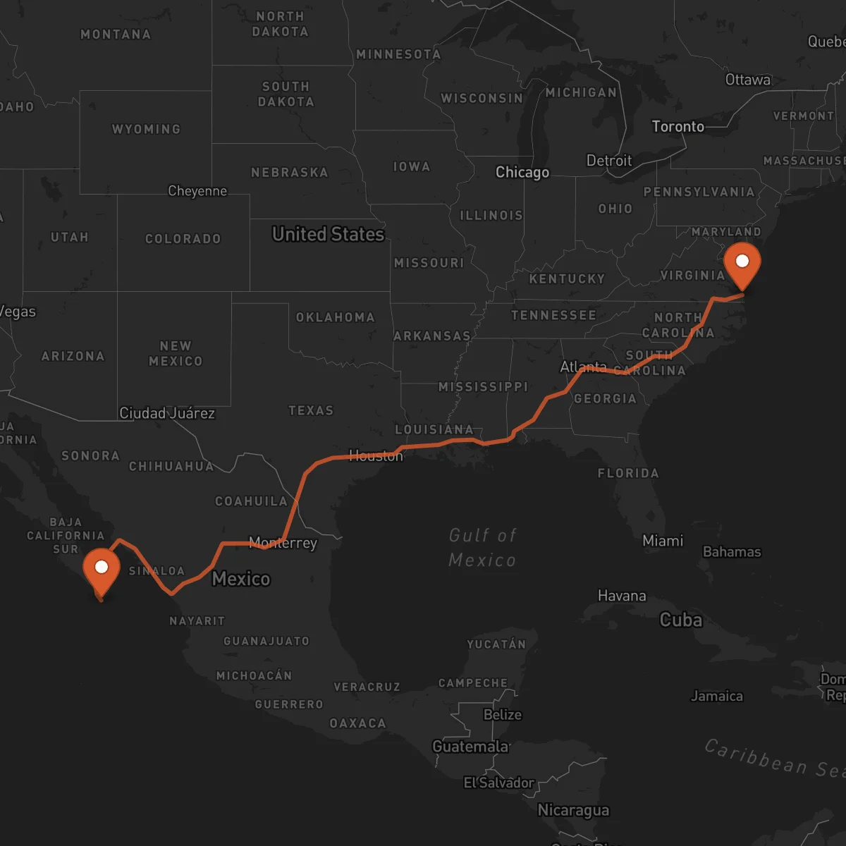 Ruta Virginia Beach - Los Cabos