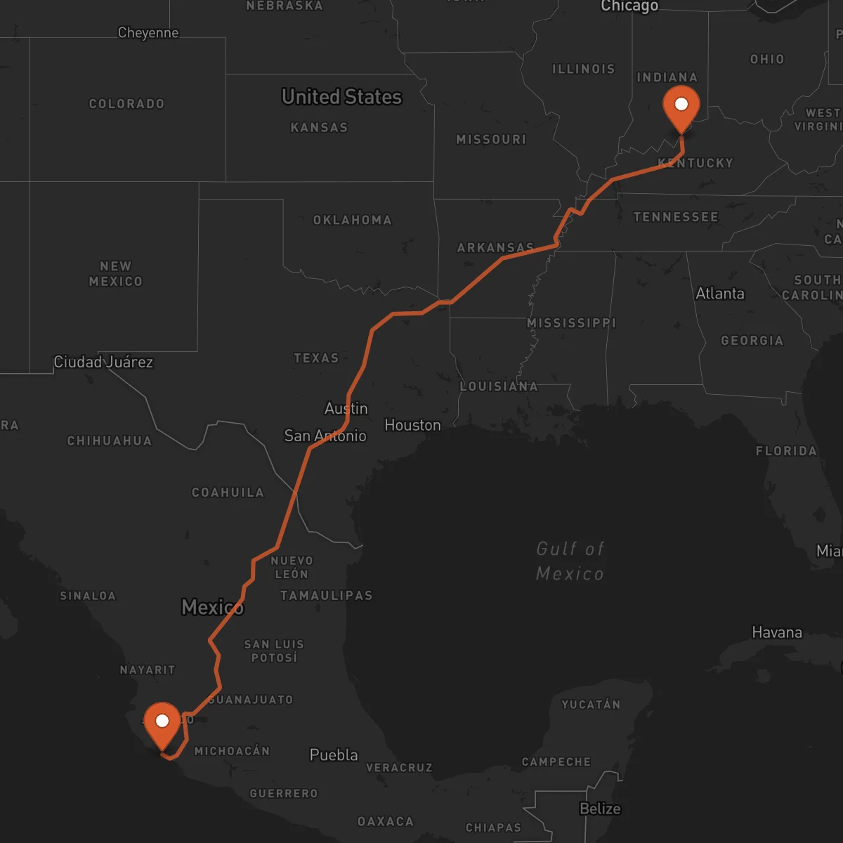 Ruta Louisville - Manzanillo