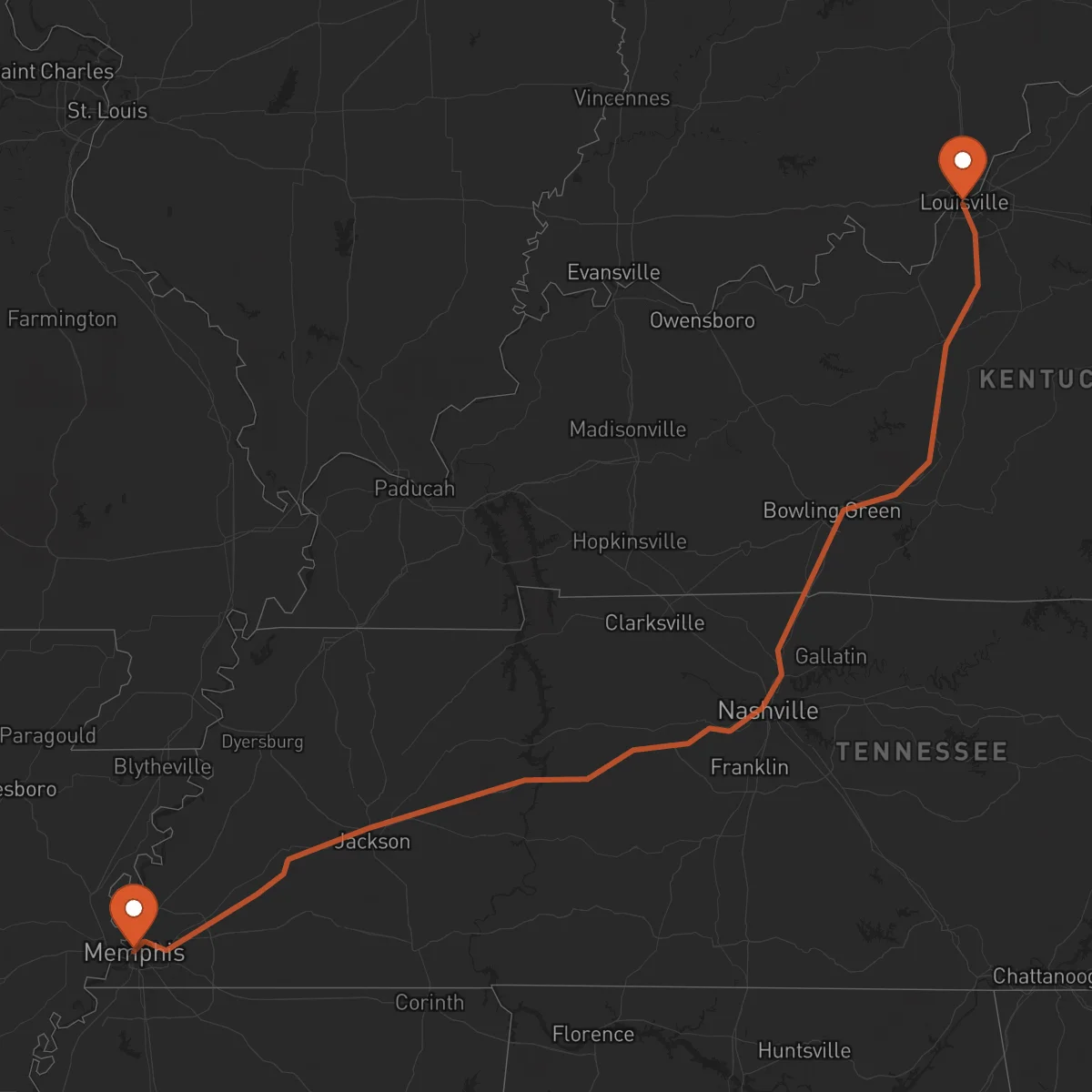 Ruta Louisville - Memphis