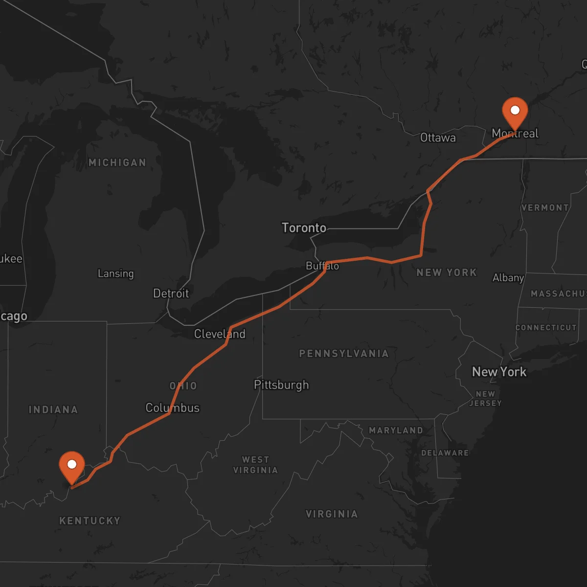 Ruta Louisville - Montreal