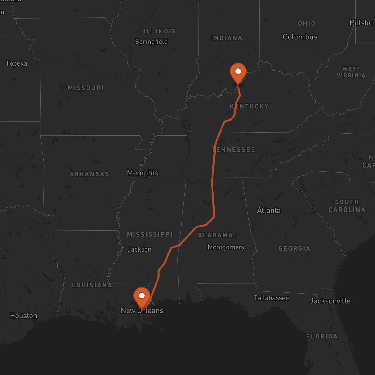 Ruta New Orleans - Louisville