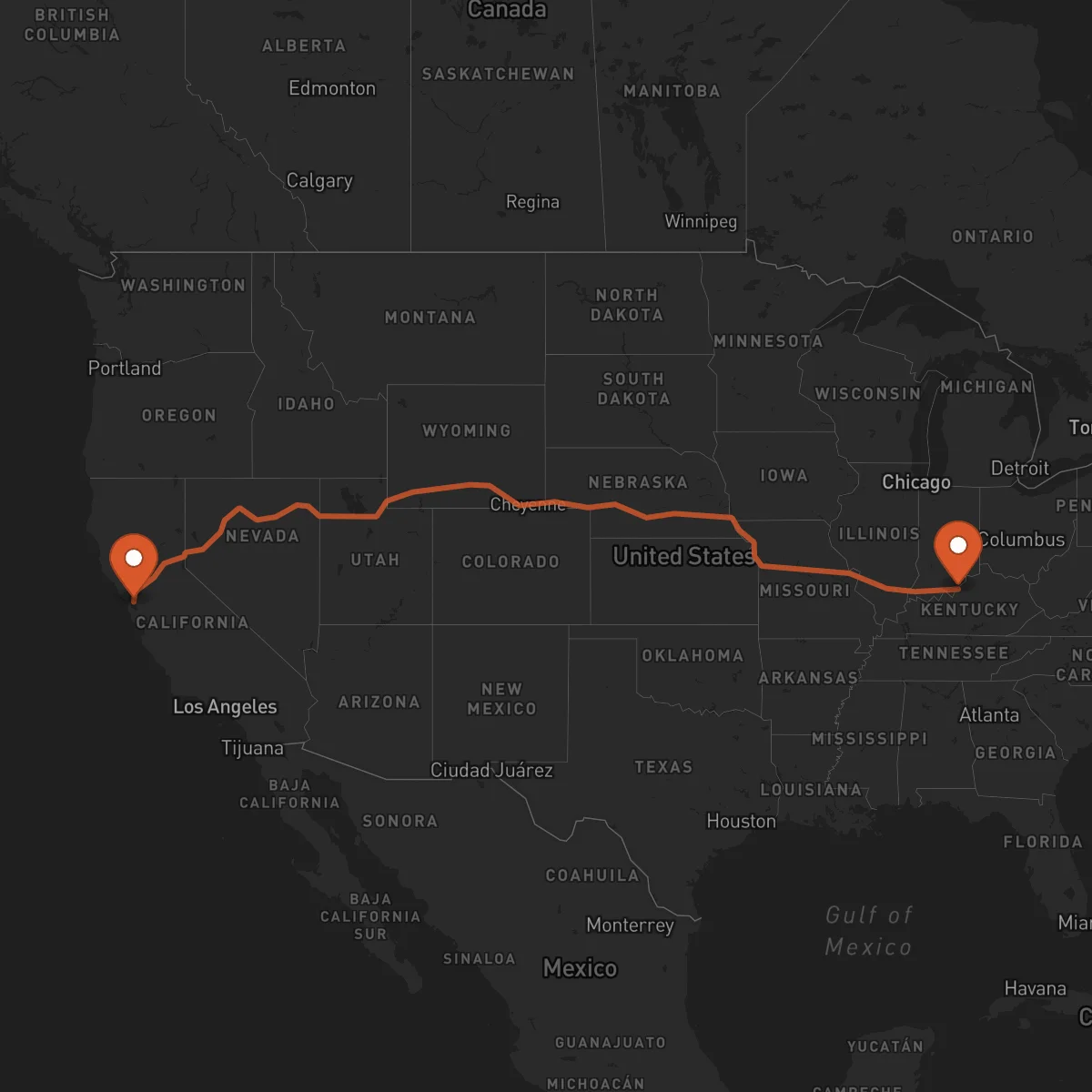 Ruta Louisville - Oakland