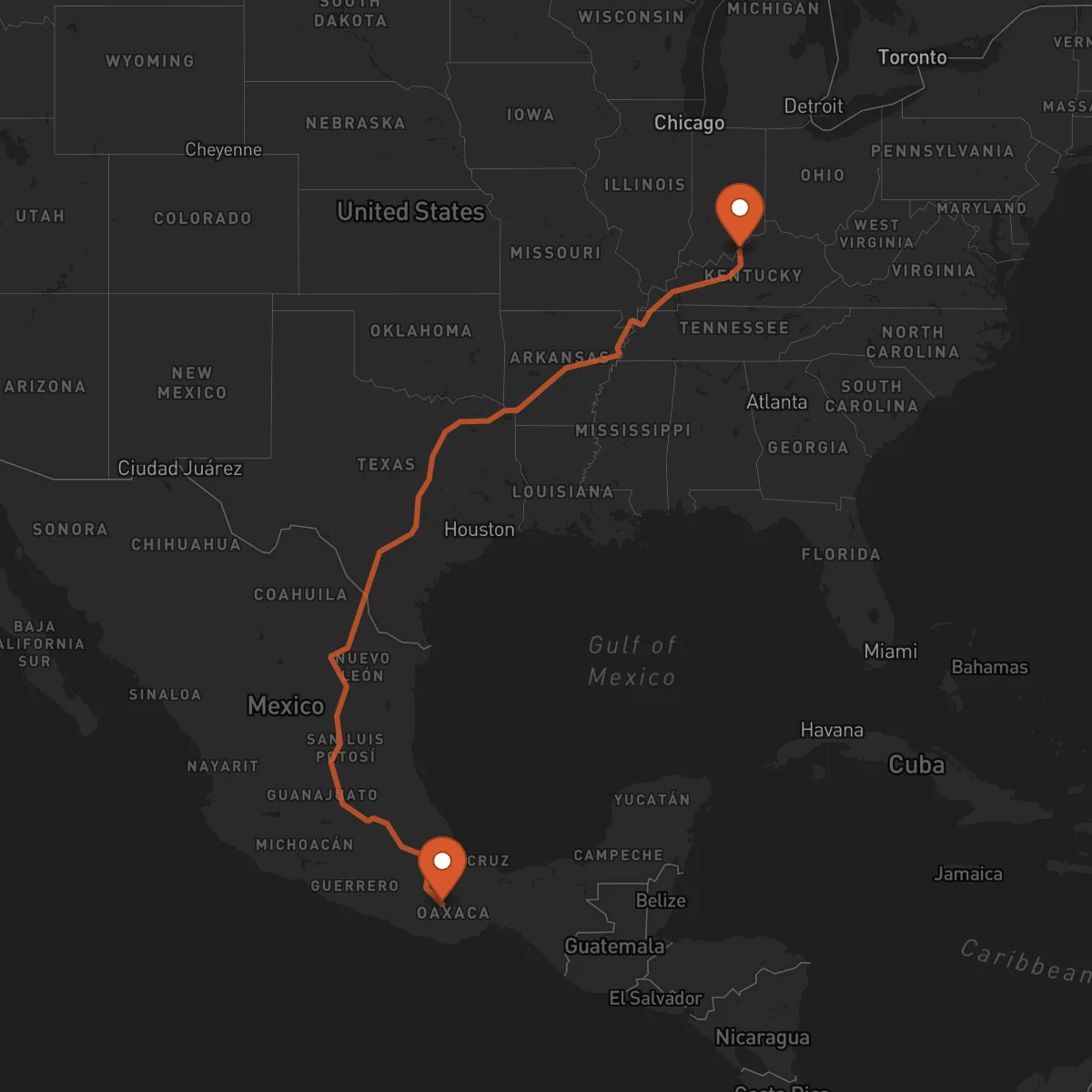 Ruta Louisville - Oaxaca de Juárez