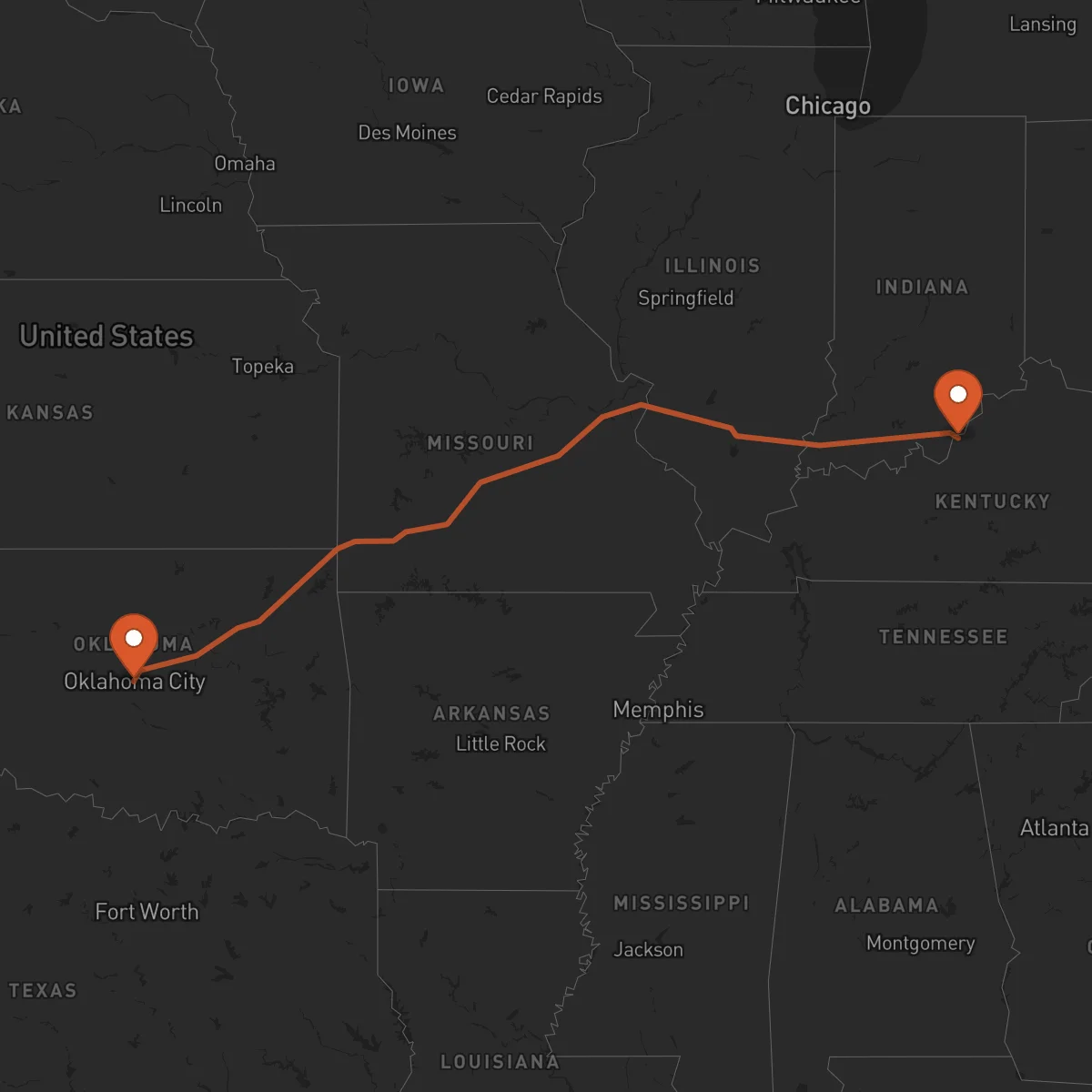 Ruta Louisville - Oklahoma City