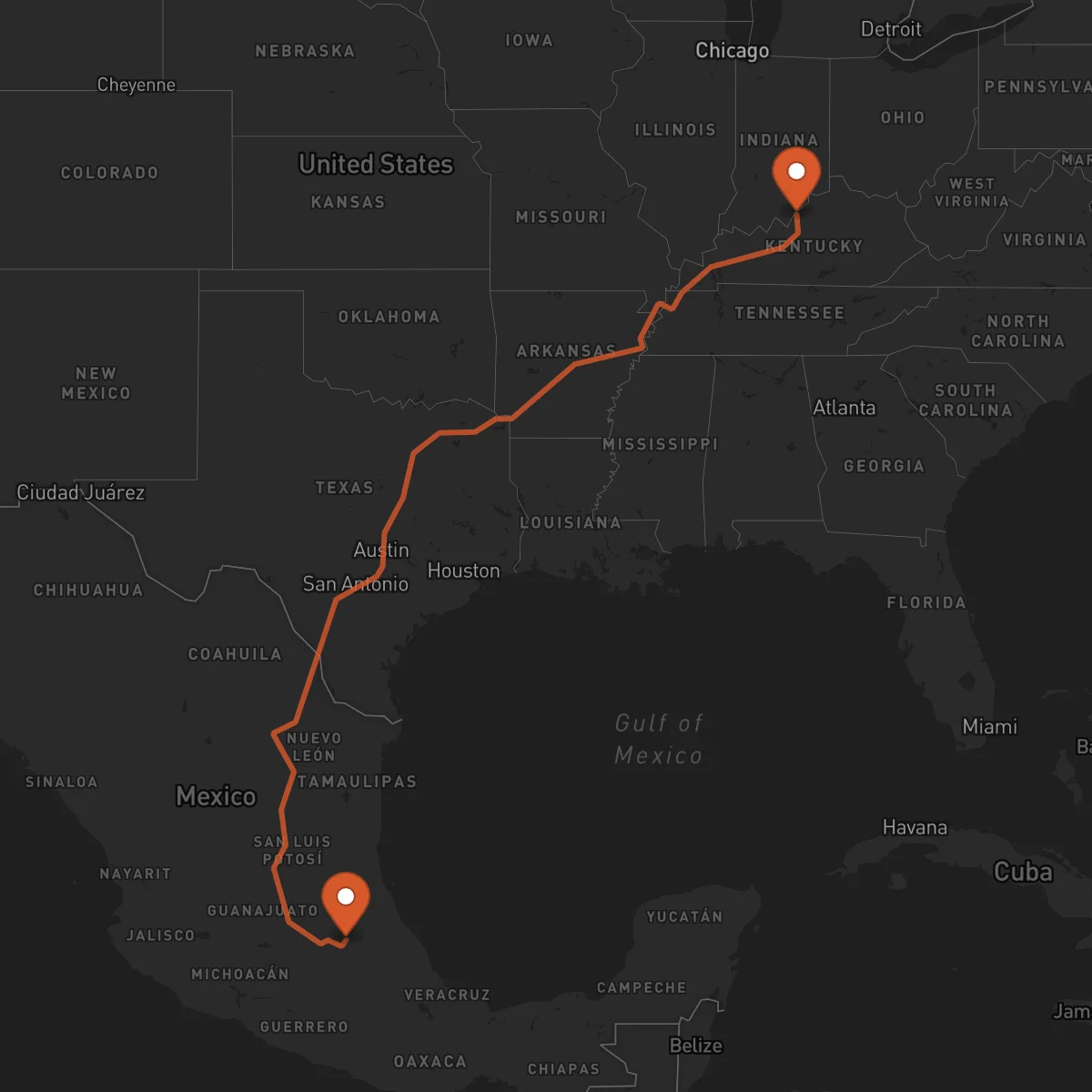 Ruta Louisville - Pachuca de Soto