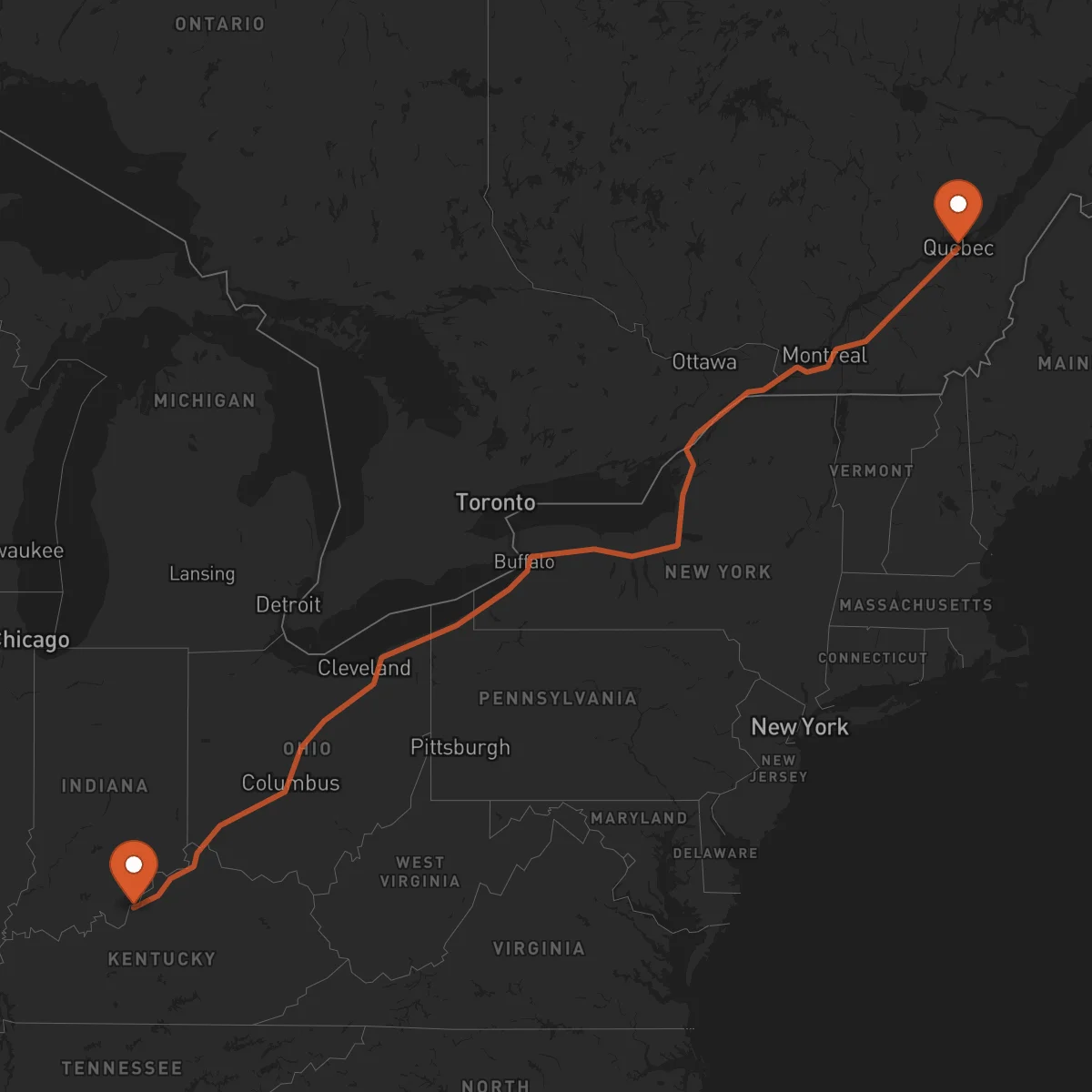 Ruta Quebec City - Louisville